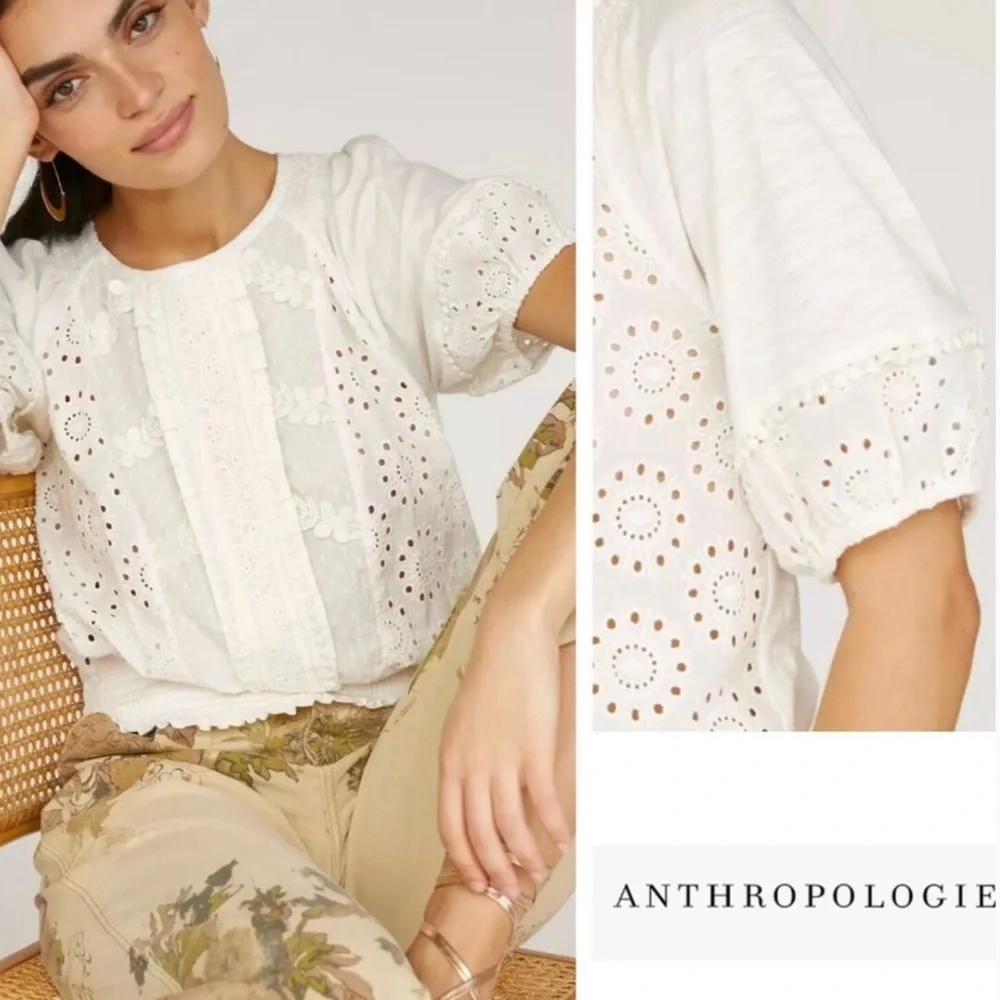 Anthropologie Porridge White Puff Sleeve Blouse